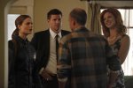 BONES:  Brennan (Emily Descanel, L) and Booth (David Boreanaz, C) investigate the remains of a burned corpse that was found in a house that is for sale in the BONES episode "The Foot in the Foreclosure" airing Thursday, Nov. 19 (8:00-9:00 PM ET/PT) on FOX.  Also pictured:  Sarah Rafferty (R).  ©2009 Fox Broadcasting Co.  Cr:  Greg Gayne/FOX