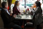 BONES:  Max (guest star Ryan O'Neal, L) introduces his daughter Brennan (Emily Deschanel, C) to her cousin Margaret (guest star Zooey Deschanel, R) in the BONES episode "The Goop on the Girl" airing Thursday, Dec. 10 (8:00-9:00 PM ET/PT) on FOX.  ©2009 Fox Broadcasting Co.  Cr:  Greg Gayne/FOX
 