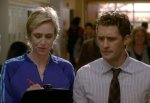 GLEE: Sue (Jane Lynch, L) questions Will (Matthew Morrison, R) in the "Hairography" episode of GLEE airing Wednesday, Nov. 25 (9:00-10:00 PM ET/PT) on FOX. ©2009 Fox Broadcasting Co. Cr: FOX