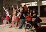 GLEE: The Glee club performs in the choir room in the "Sectionals" fall finale episode of GLEE airing Wednesday, Dec. 9 (9:00-10:00 PM ET/PT) on FOX. Pictured L-R: Heather Morris, Dianna Agron, Cory Monteith (back), Chris Colfer (back), Harry Shum Jr (back), Naya Rivera, Amber Riley, Lea Michele, Kevin McHale and Jenna Ushkowitz. Â©2009 Fox Broadcasting Co. Cr: Carin Baer/FOX